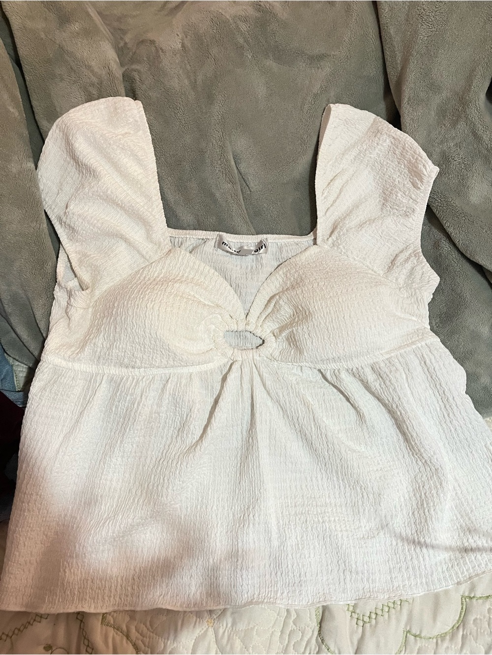 Madden Girl White Textured Crop Top with Front Ring Detail